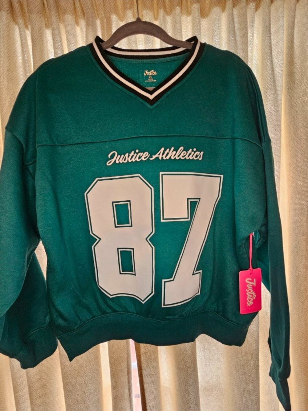 New With Tags Justice Girls Oversized Athletics 87 Graphic Sweatshirt - Green XL